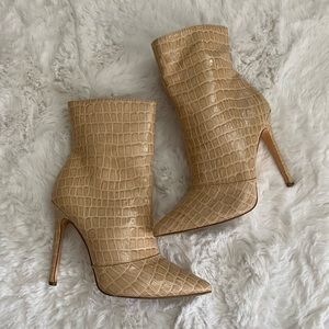 Nude Faux Croc Skin Ankle Boots